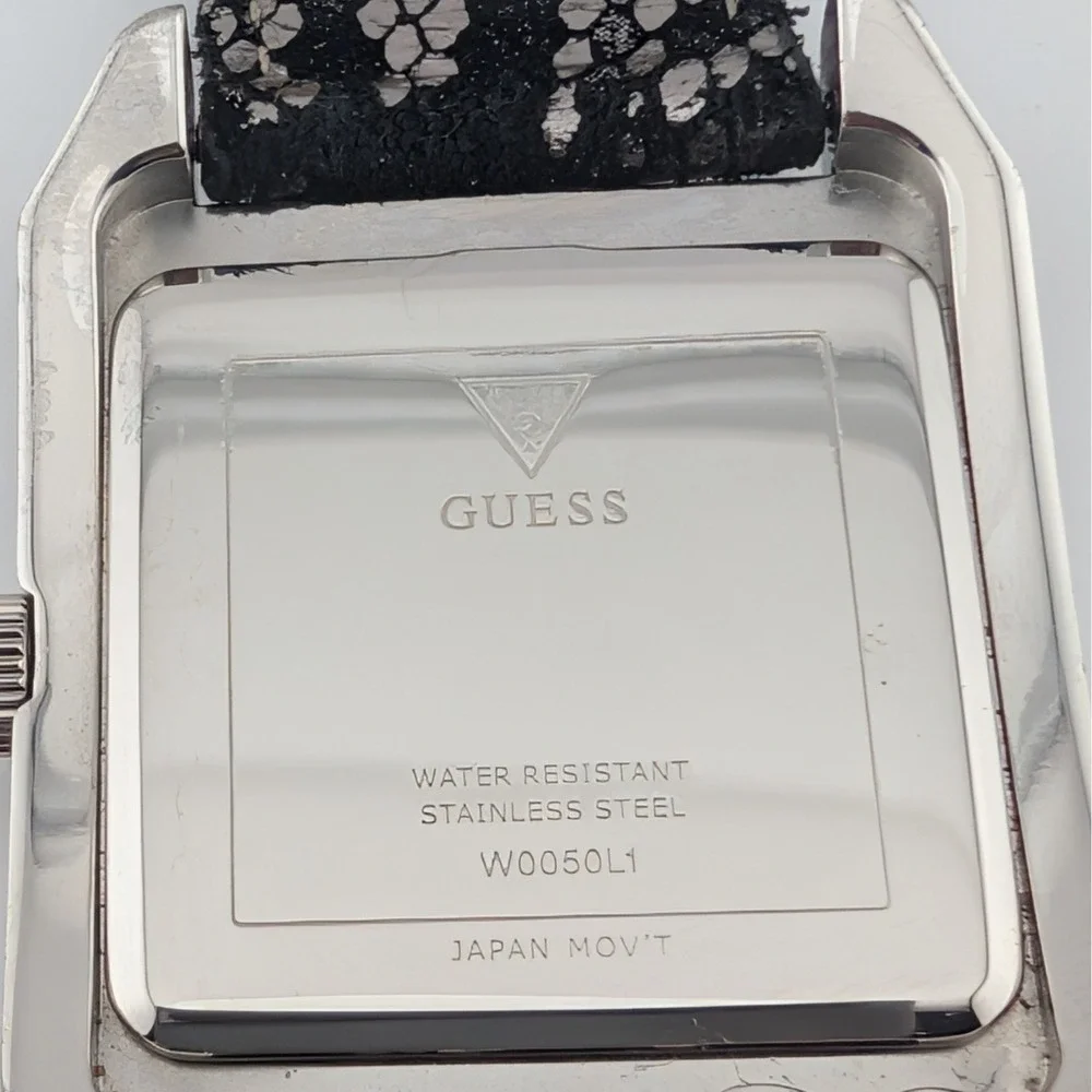 Guess W0050L1 Women's Square Crystal Bezel Snakeskin Dial Suede Strap Watch 34mm